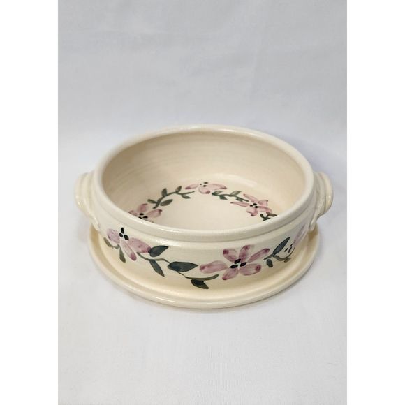 Vintage Handmade Floral Pottery Bowl Ceramic Casserole dish - Picture 6 of 6